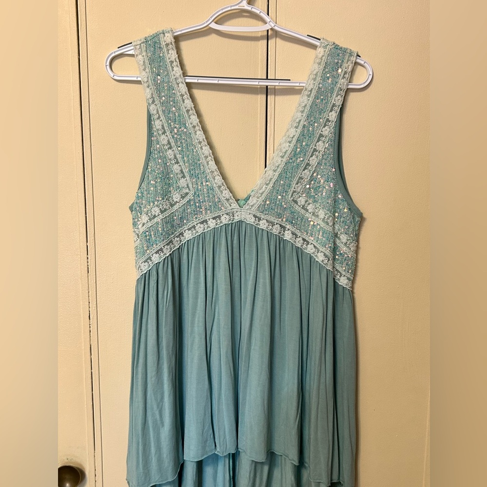 POL Teal Sequin Lace Tank Top - Picture 3 of 16